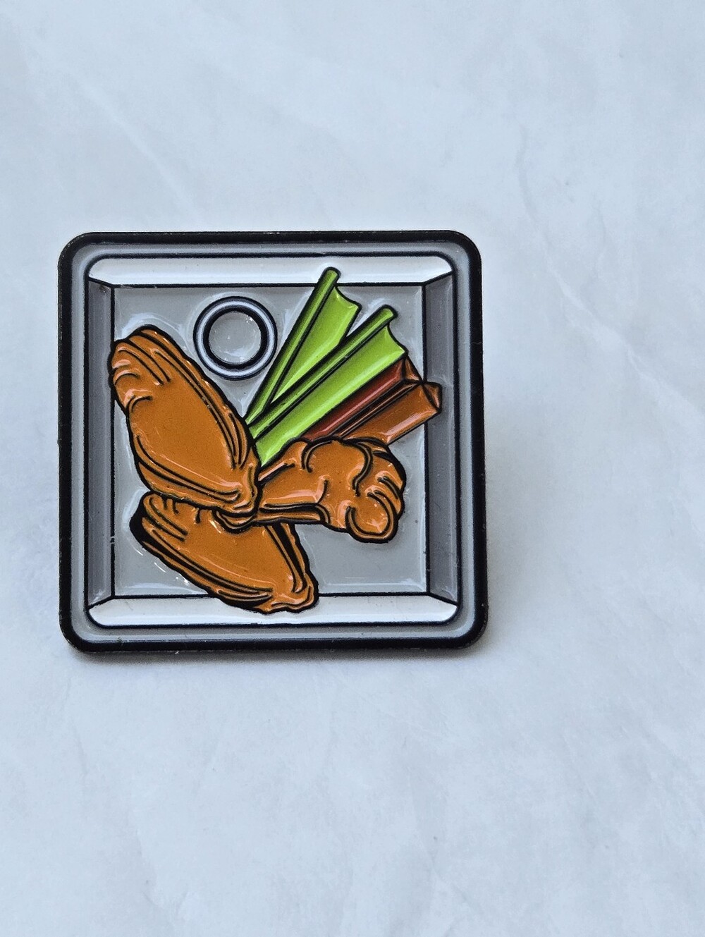 Plate of Hot Wings Ranch Celery Lapel Pin Funny Food Pop Culture Pinback Costume
